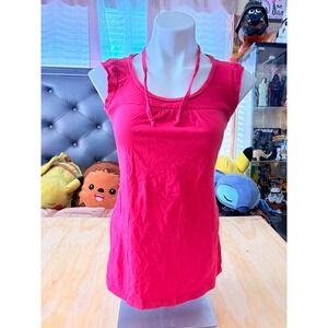 Y2K Self Esteem Hot Pink Cap Sleeve Ruffle Top Keyhole Back Tie  Womens M #5